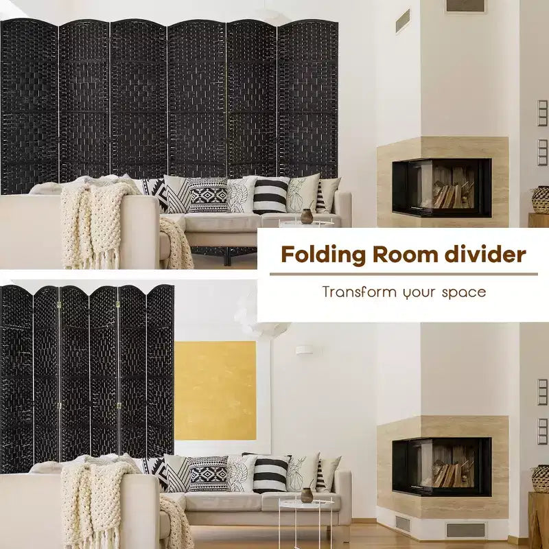 Costway 6-Panel Room Divider 6Ft Weave Fiber Folding Privacy Screen Brown\Black