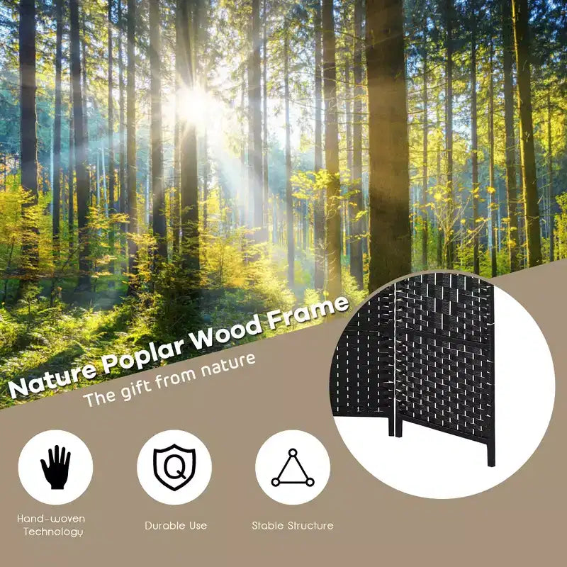 Costway 6-Panel Room Divider 6Ft Weave Fiber Folding Privacy Screen Brown\Black