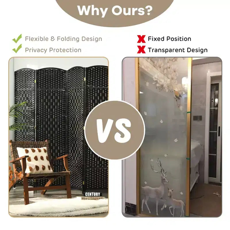 Costway 6-Panel Room Divider 6Ft Weave Fiber Folding Privacy Screen Brown\Black