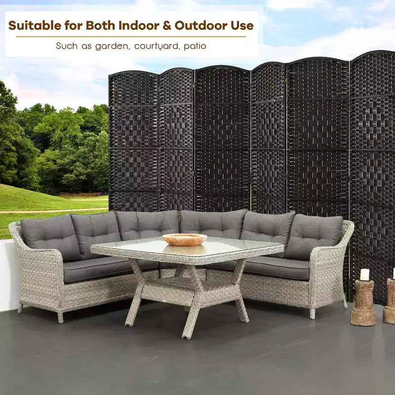 Costway 6-Panel Room Divider 6Ft Weave Fiber Folding Privacy Screen Brown\Black