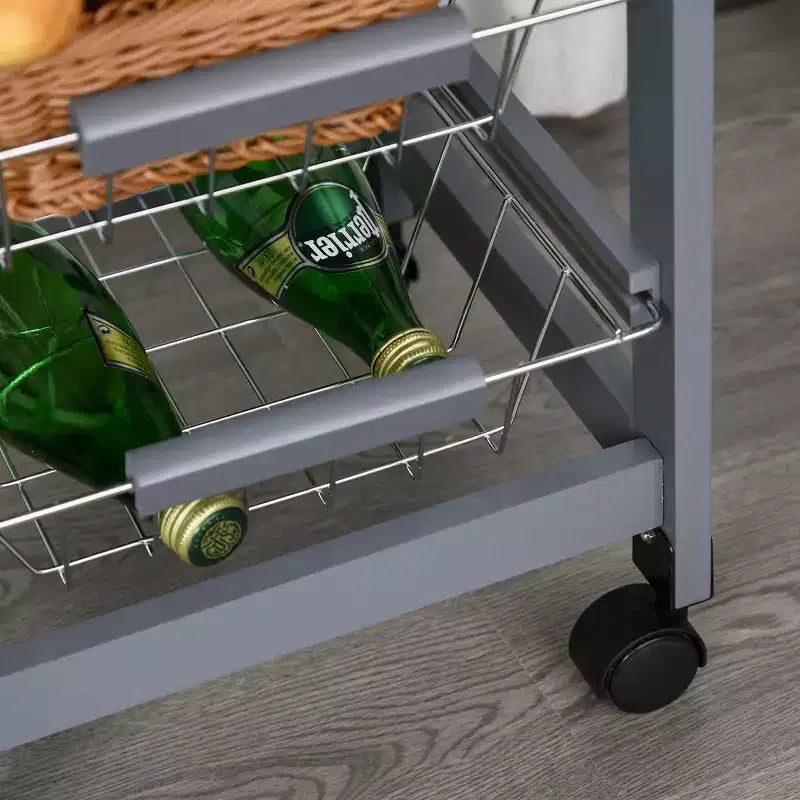 HOMCOM 32.25 Wooden Rolling Kitchen Storage Cart, Kitchen Island with Storage Drawer and Baskets on 360 Swivel Wheels