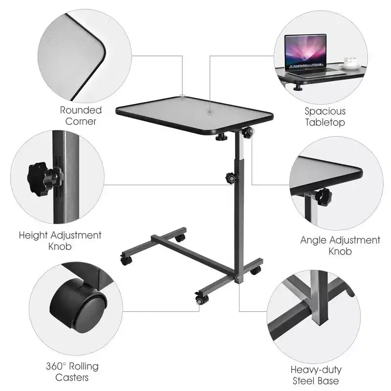 Costway Overbed Rolling Table Over Bed Laptop Tray Tilting Top Gary