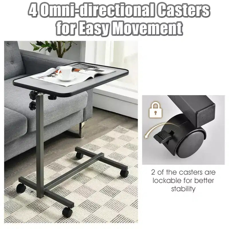 Costway Overbed Rolling Table Over Bed Laptop Tray Tilting Top Gary