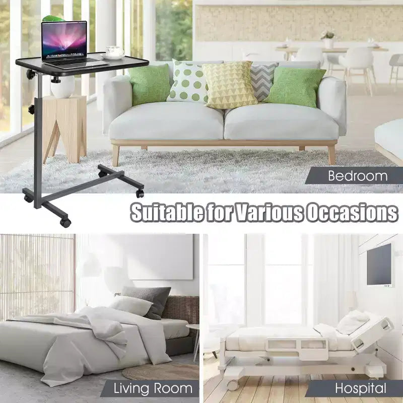 Costway Overbed Rolling Table Over Bed Laptop Tray Tilting Top Gary